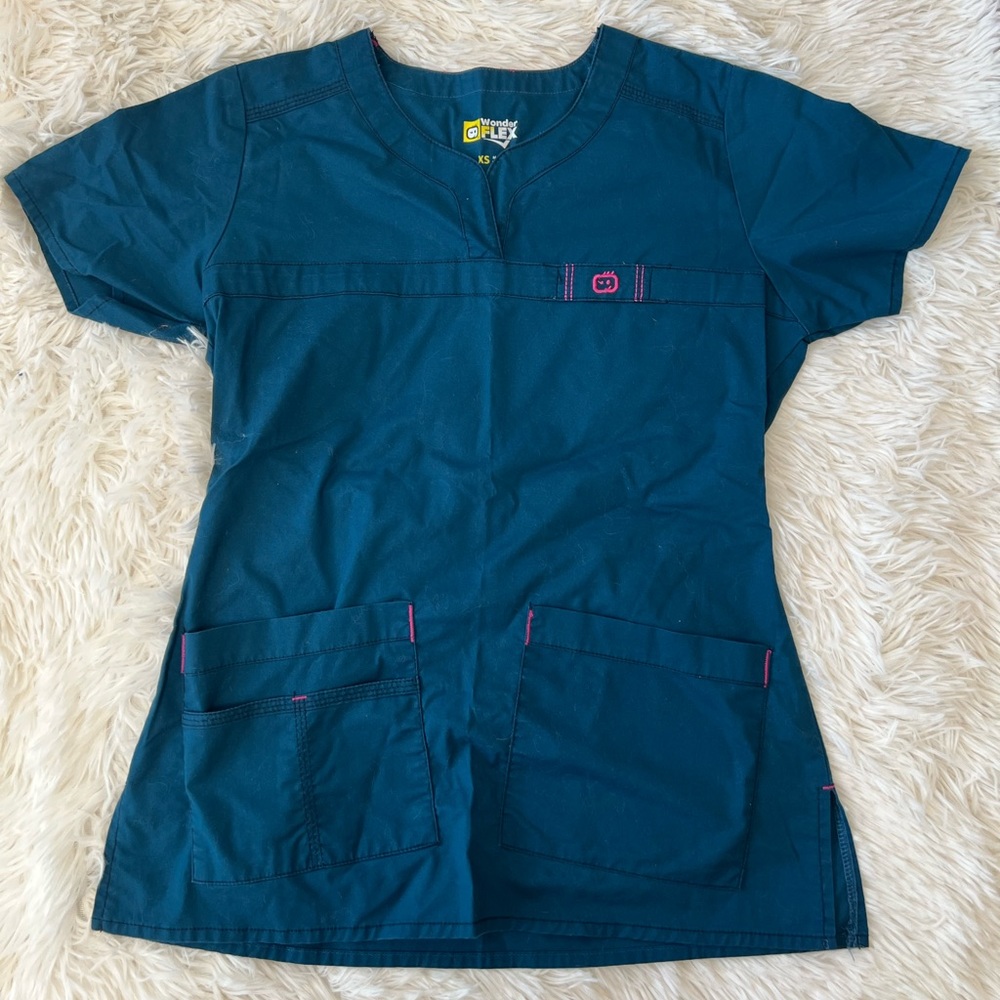 Wonder Flex XS Blue Scrub Top